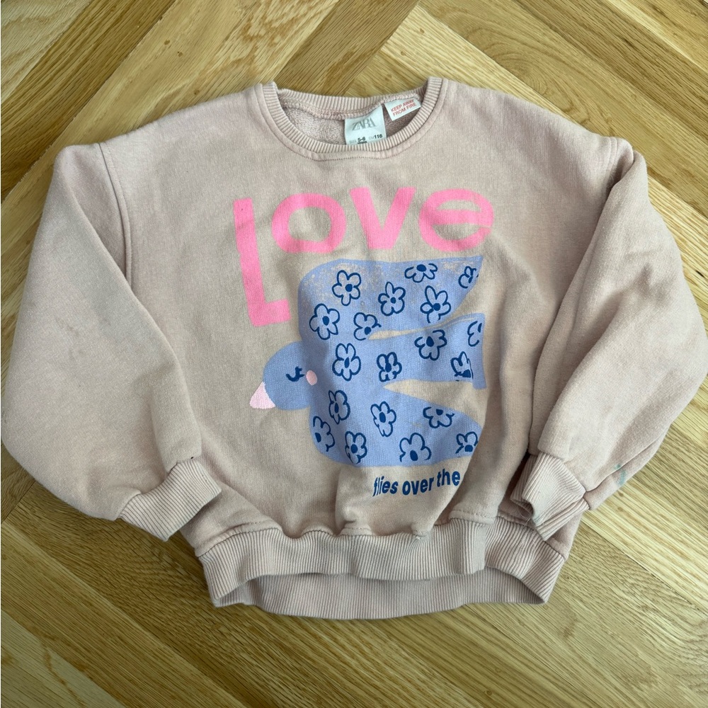 ZARA girls 5-6Y Pink 'Love' Graphic Sweatshirt